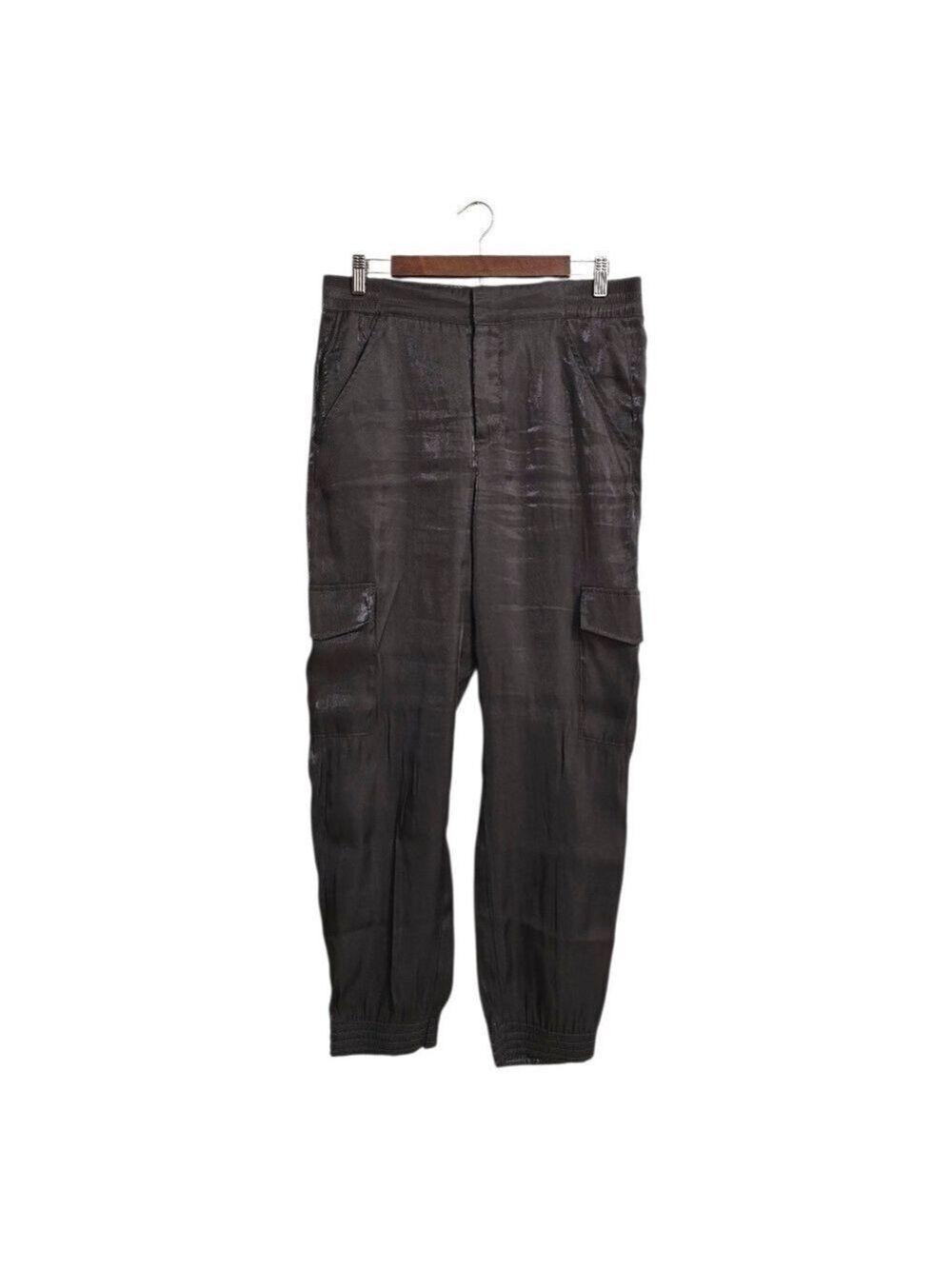 Anthropologie Metallic Shimmer High Rise Cargo Joggers In Gray Sz M